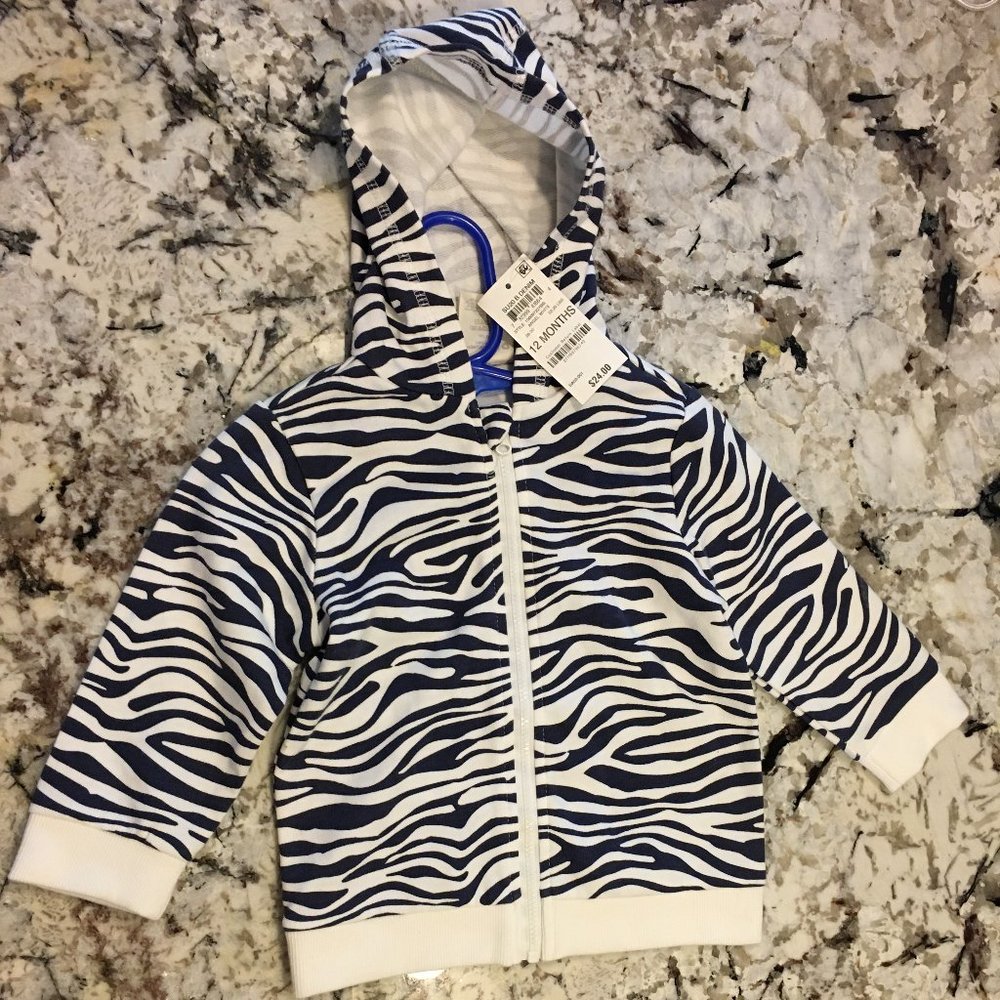 Baby Boys (or Girls) Zebra Animal Print Hoodie Jacket Macy's 12 month NEW w/tags